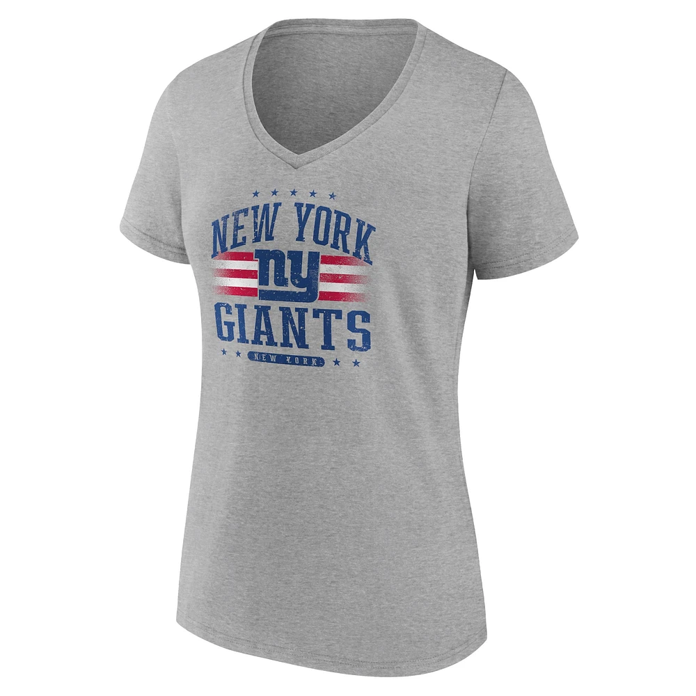 Women's Fanatics Heather Gray New York Giants Americana V-Neck T-Shirt