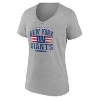 T-shirt Americana à col en V Fanatics pour femmes, gris chiné, New York Giants