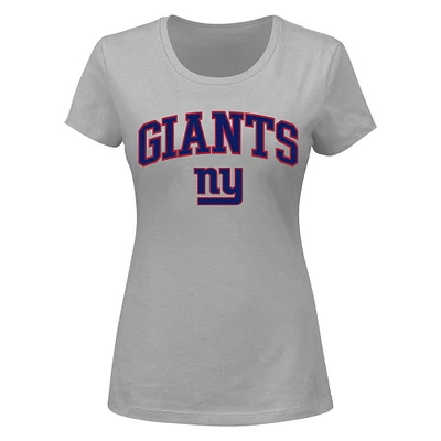 T-shirt Fanatics Heather Grey New York Giants grande taille pour femmes avec logo en forme d'arc