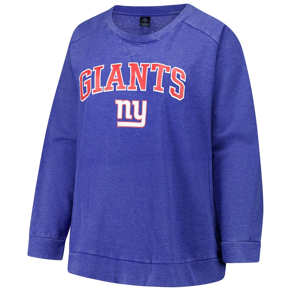 Women's Fanatics  Royal New York Giants Acid Wash Raglan Pullover Sweatshirt