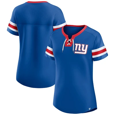 T-shirt à lacets style maillot Bling Athena pour femme Fanatics Royal New York Giants