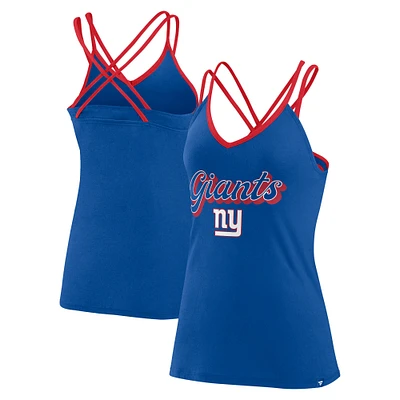 Débardeur à bretelles croisées Fanatics Royal New York Giants Go For It pour femmes