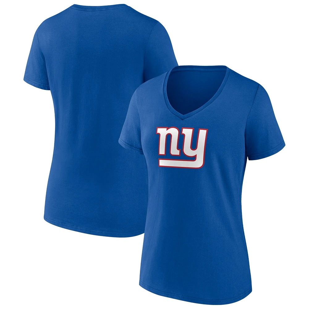 T-shirt à col en V avec logo principal de l'équipe Fanatics Royal New York Giants pour femme