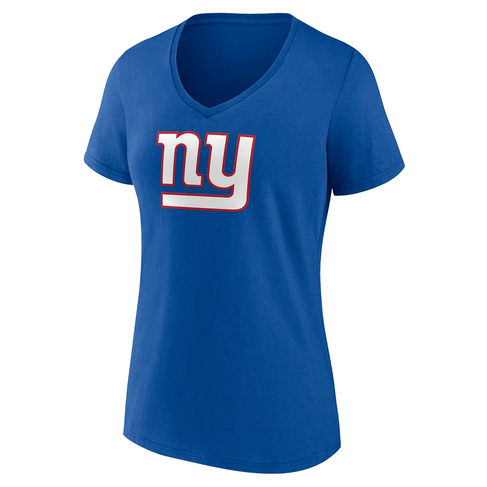 T-shirt à col en V avec logo principal de l'équipe Fanatics Royal New York Giants pour femme