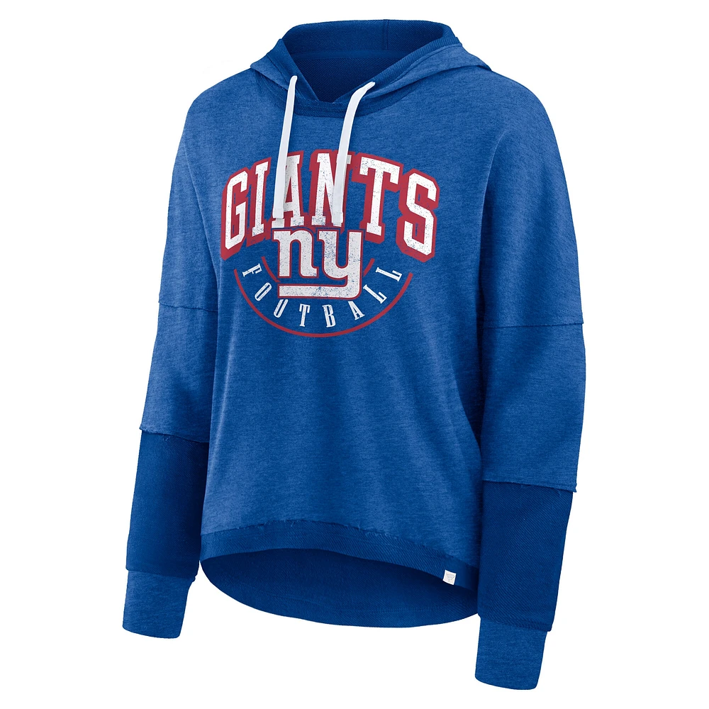 Women's Fanatics Royal New York Giants Lightewight Modest Crop Lounge Helmet Arch Pullover Hoodie