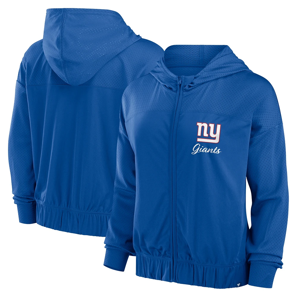 Sweat à capuche entièrement zippé Fanatics Royal New York Giants Script Lock pour femme