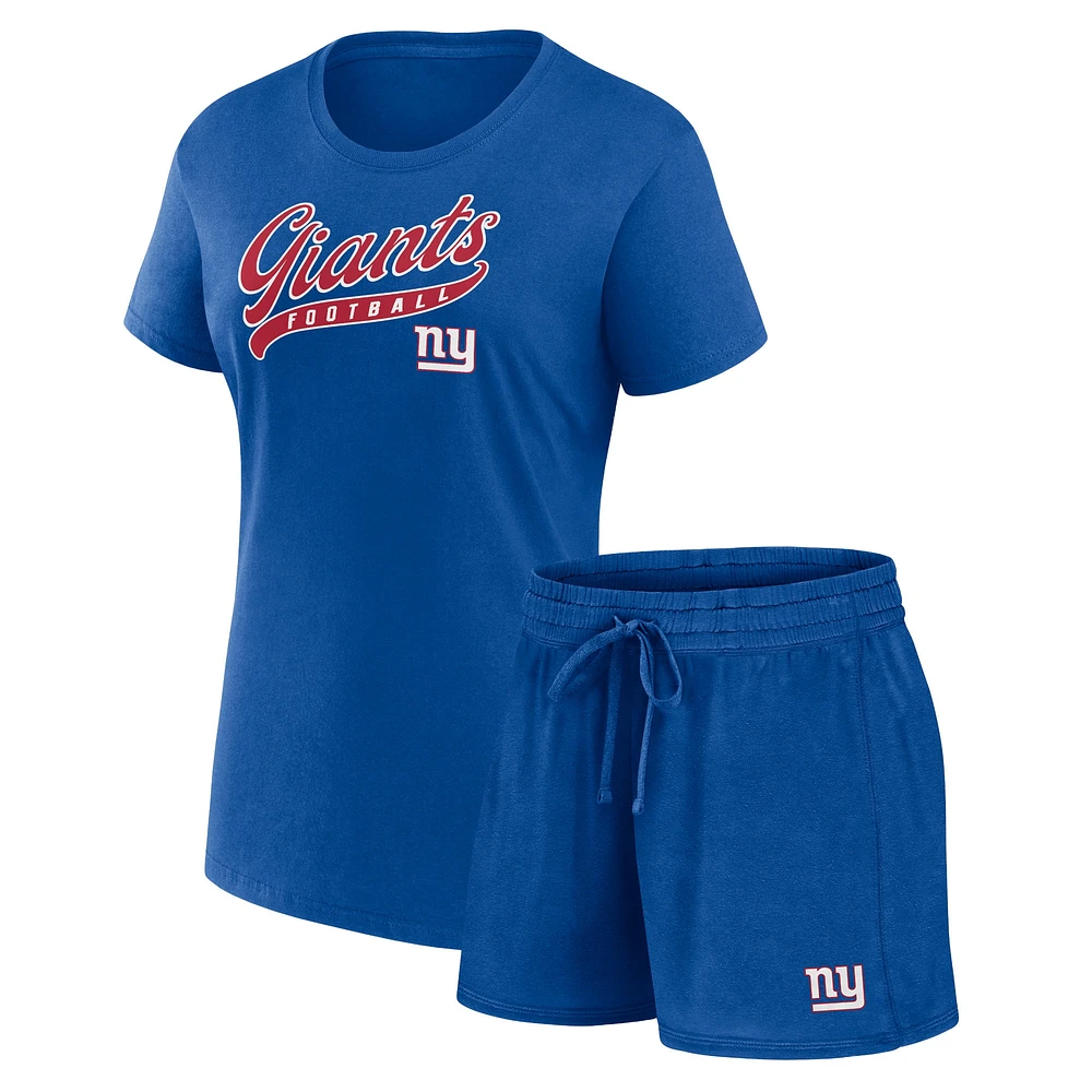 Women's Fanatics Royal New York Giants Start to Finish T-Shirt & Shorts Combo Pack