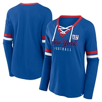 Haut tendance à manches longues lacets Fanatics Royal New York Giants Won and Done pour femmes