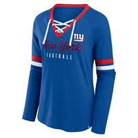 Women's Fanatics Royal New York Giants Won and Done Lace-Up Long Sleeve Fashion Top