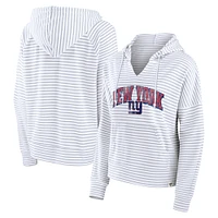 Women's Fanatics White/Gray New York Giants Striped Notch Neck Pullover Hoodie