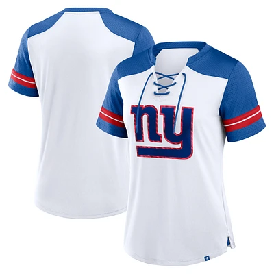 Women's Fanatics White/Royal New York Giants Foiled Primary Lace-Up T-Shirt