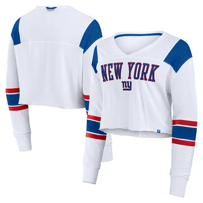 T-shirt à manches longues extensible et court pour femme Fanatics New York Giants blanc