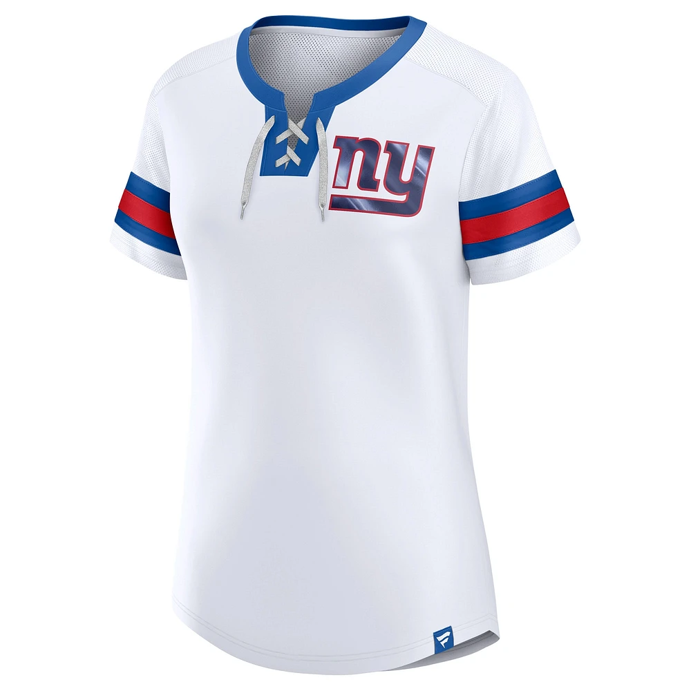 T-shirt blanc à lacets Fanatics pour femmes des Giants de New York Sunday Best