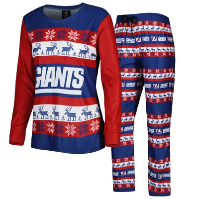 New York Giants FOCO Women's Holiday Ugly Pajama Set - Royal