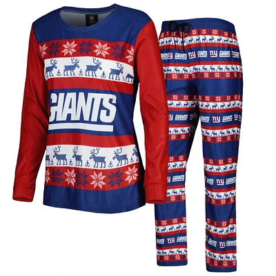 Women's FOCO Royal New York Giants Holiday Ugly Pajama Set