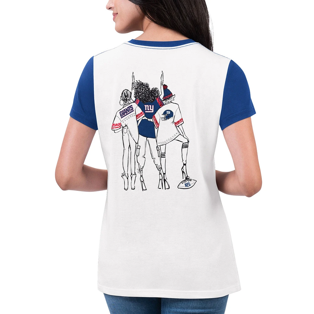 Women's G-III 4Her by Carl Banks White/Royal New York Giants Fashion Illustration T-Shirt