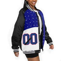 Women's Gameday Couture  Black/Royal New York Giants Oversized Hot Shot Rhinestone Throwback Full-Snap Varsity Bomber Jacket