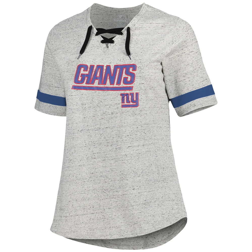 Women's Heather Gray New York Giants Plus Lace-Up V-Neck T-Shirt