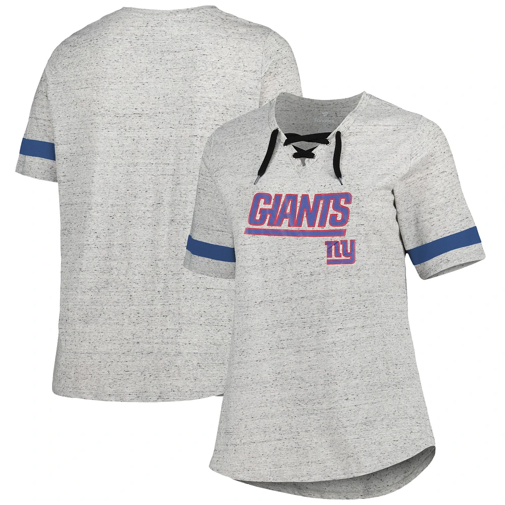 T-shirt gris chiné à col en V New York Giants grande taille pour femme