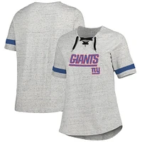 Women's Heather Gray New York Giants Plus Lace-Up V-Neck T-Shirt