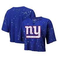 T-shirt court à col cranté Majestic Threads Royal New York Giants Bleach Splatter pour femmes