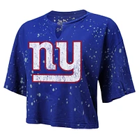 T-shirt court à col cranté Majestic Threads Royal New York Giants Bleach Splatter pour femmes