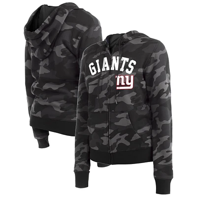 Sweat à capuche zippé noir et camouflage New York Giants Era pour femme