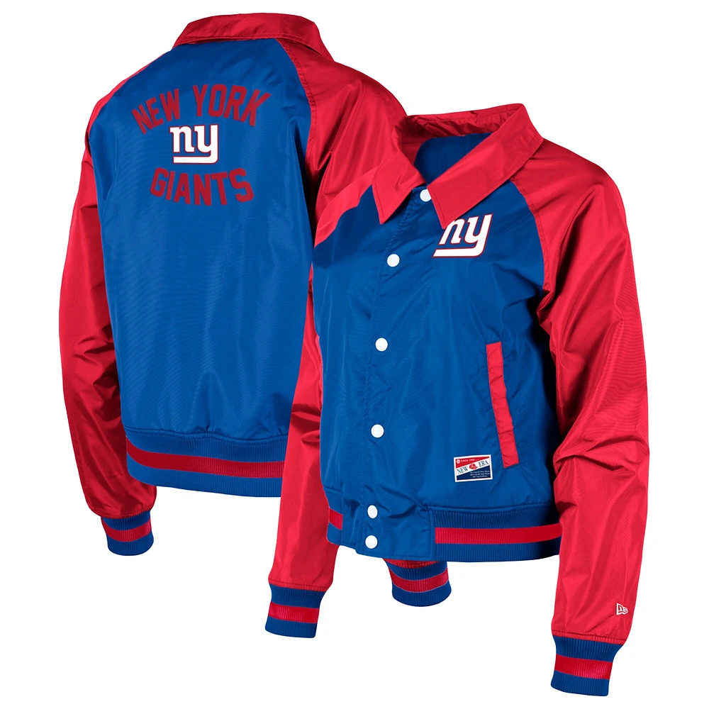 Veste raglan à boutons-pression Royal New York Giants Coaches Era pour femme