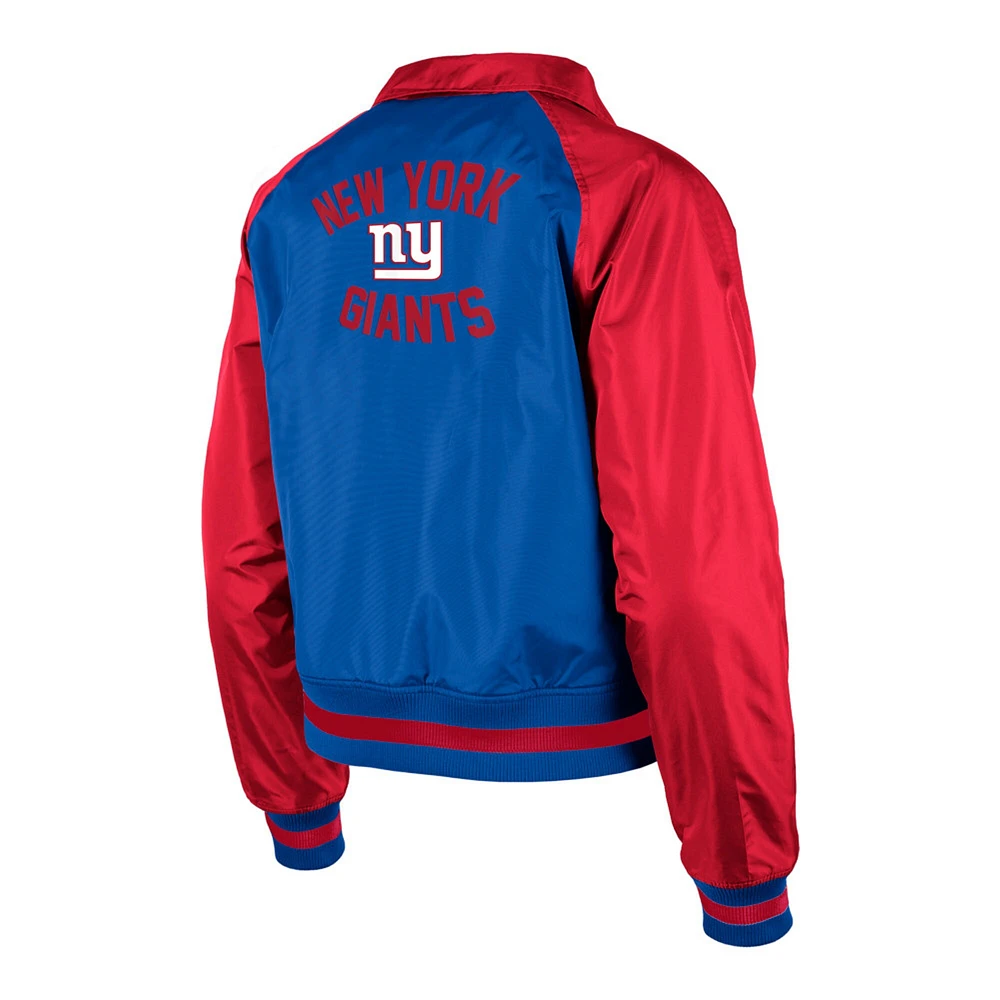 Veste raglan à boutons-pression Royal New York Giants Coaches Era pour femme