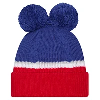 Bonnet en tricot à revers à double bulle avec pompons New Era Royal New York Giants pour femme