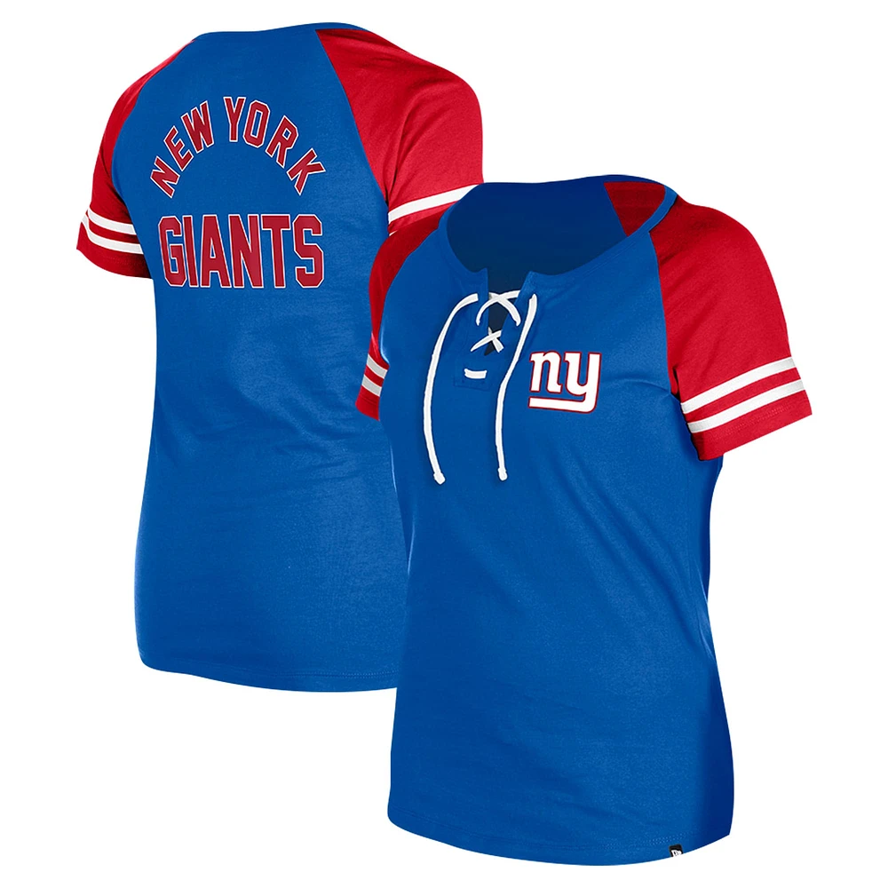 Women's New Era Royal York Giants  Lace-Up Raglan T-Shirt