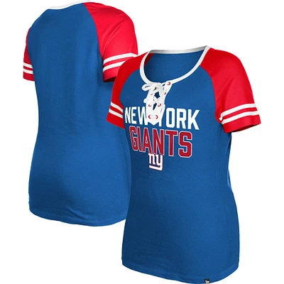 T-shirt à lacets raglan Royal New York Giants Era pour femme