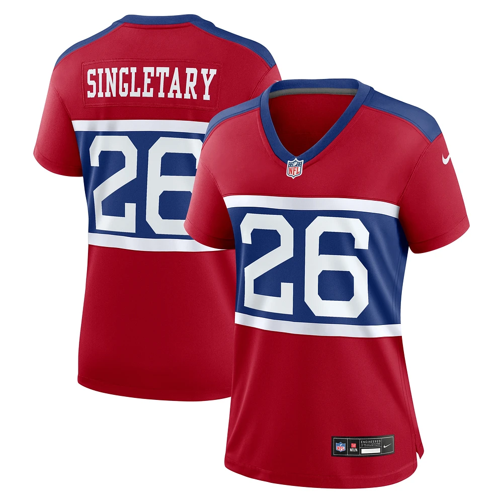 Maillot de jeu joueur alternatif des New York Giants Nike Devin Singletary Century rouge pour femme