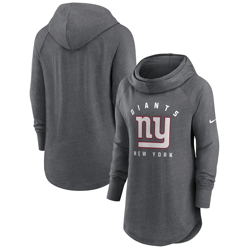 Sweat à capuche raglan col cheminée Nike Heather Charcoal New York Giants pour femme