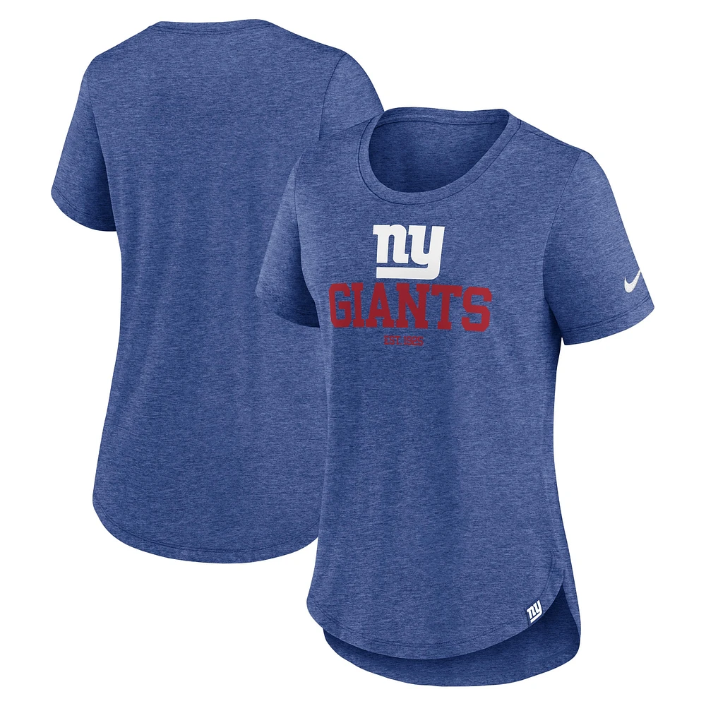 T-shirt tri-mélange tendance Nike Heather Royal New York Giants pour femme