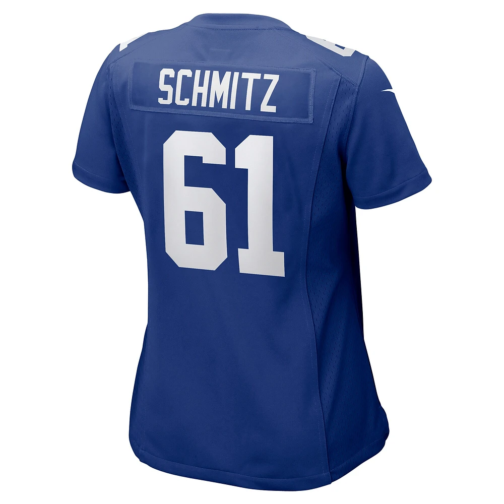 Maillot de match l'équipe Nike John Michael Schmitz des Royal New York Giants pour femme