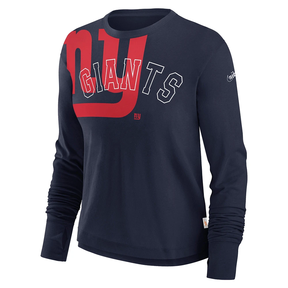 T-shirt à manches longues court et tendance avec logo superposé Nike New York Giants pour femme