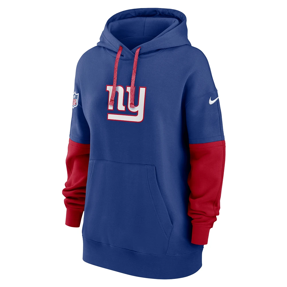 Women's Nike Royal New York Giants 2024 Sideline Essential Fleece Pullover Hoodie