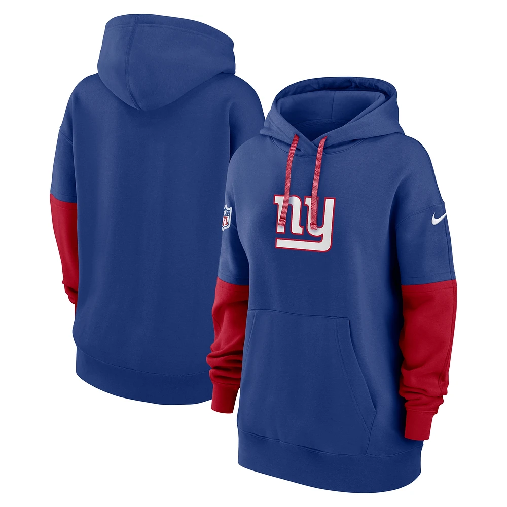 Women's Nike Royal New York Giants 2024 Sideline Essential Fleece Pullover Hoodie