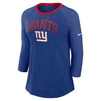 Women's Nike Royal New York Giants Raglan 3/4 Sleeve T-Shirt