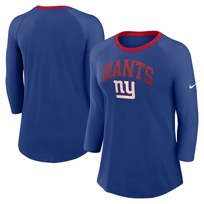 T-shirt à manches 3/4 raglan Nike Royal New York Giants pour femme