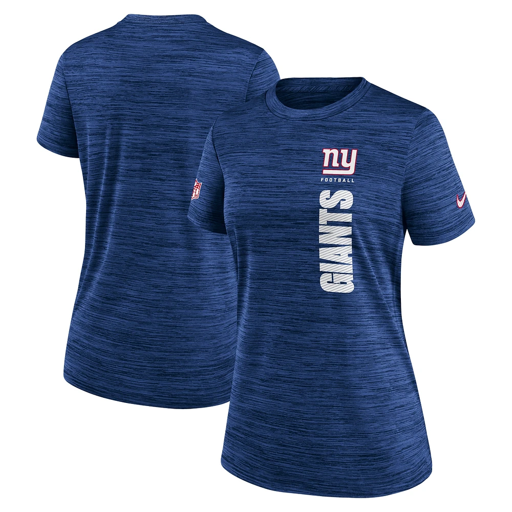 T-shirt Nike Royal New York Giants Velocity Performance pour femme