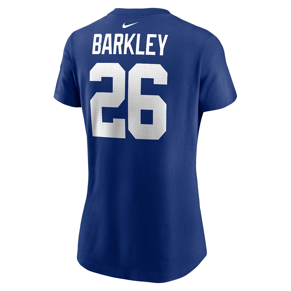 T-shirt avec nom et numéro de joueur Nike Saquon Barkley Royal New York Giants pour femme