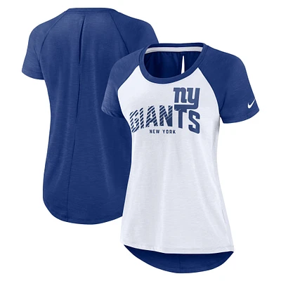 T-shirt raglan à découpe dans le dos des Giants de New York Nike blanc/Heather Royal pour femme