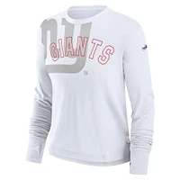 Women's Nike White New York Giants Layered Logo Cropped Long Sleeve Fashion T-Shirt