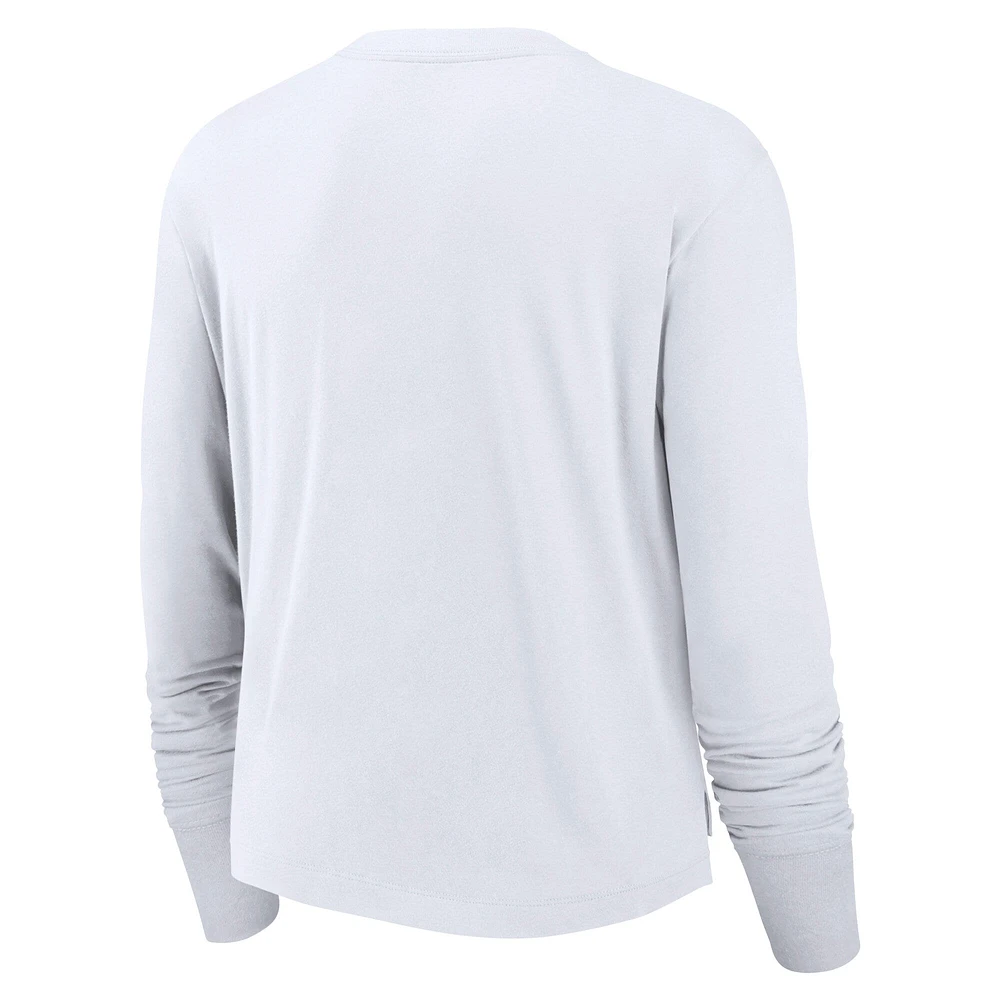 Women's Nike White New York Giants Layered Logo Cropped Long Sleeve Fashion T-Shirt