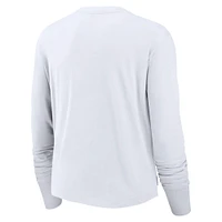 Women's Nike White New York Giants Layered Logo Cropped Long Sleeve Fashion T-Shirt
