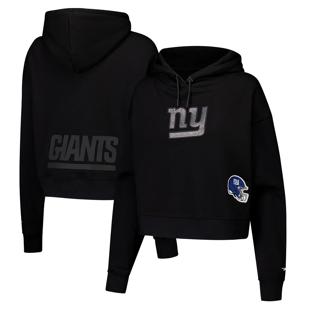 Women's Pro Standard Black New York Giants Jeweled Cropped Pullover Hoodie