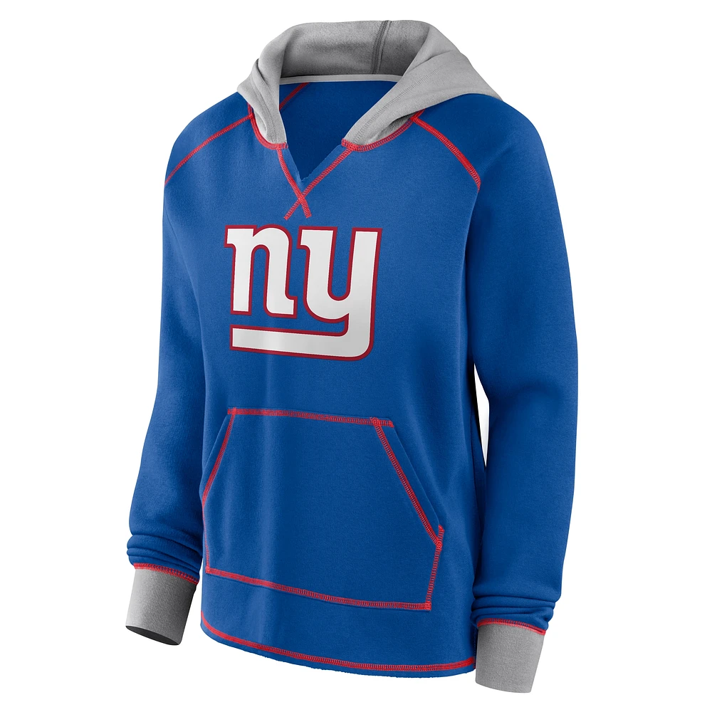 Women's Royal New York Giants Boom Fleece Pullover V-Neck Hoodie