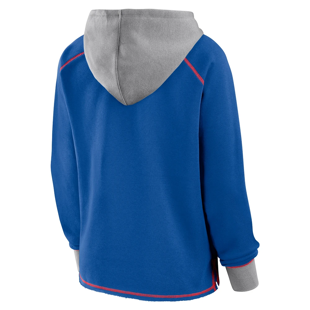 Women's Royal New York Giants Boom Fleece Pullover V-Neck Hoodie